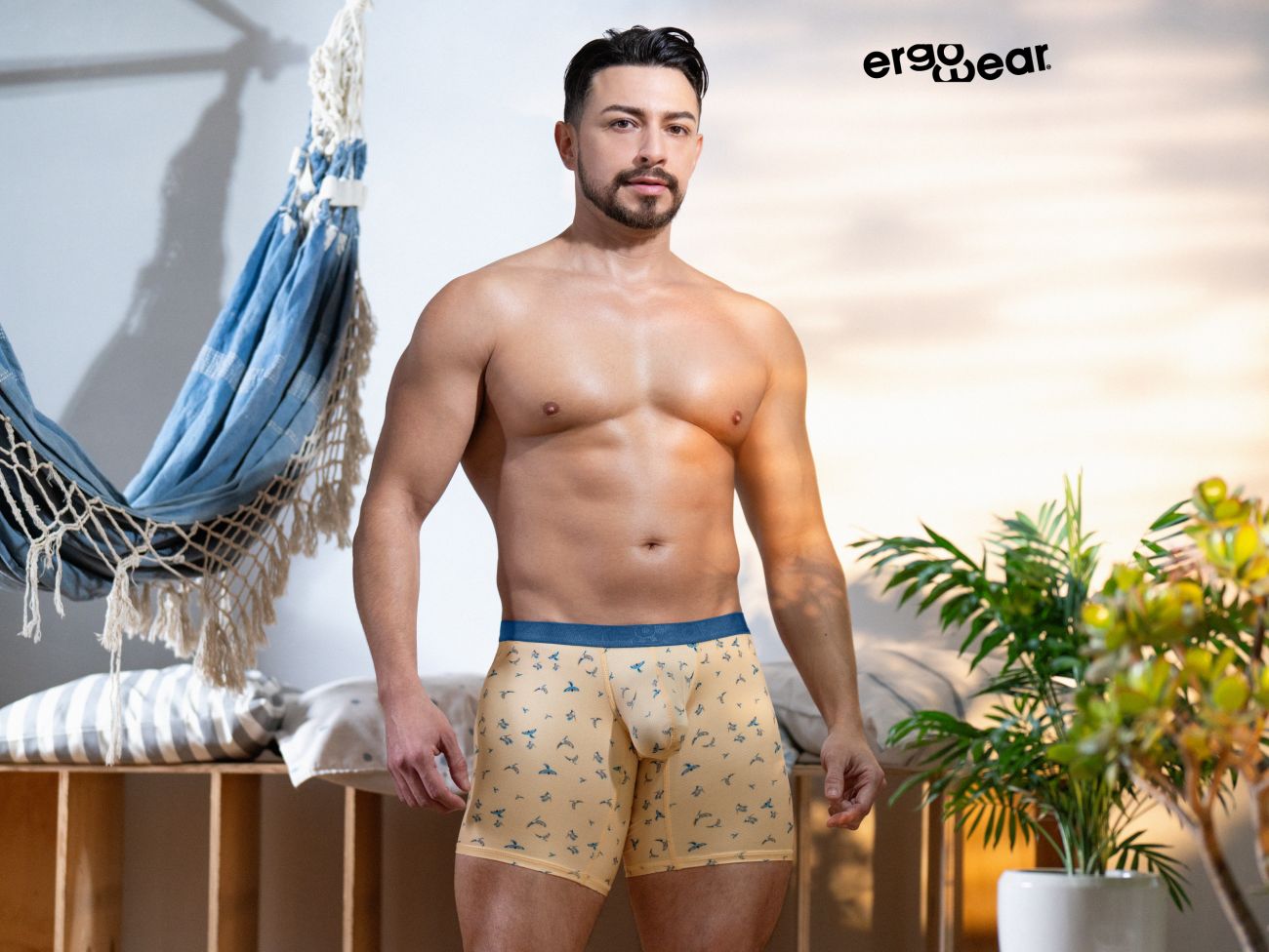 ErgoWear EW1775 SLK SE Male Comfortable Boxer Briefs Peach Birds