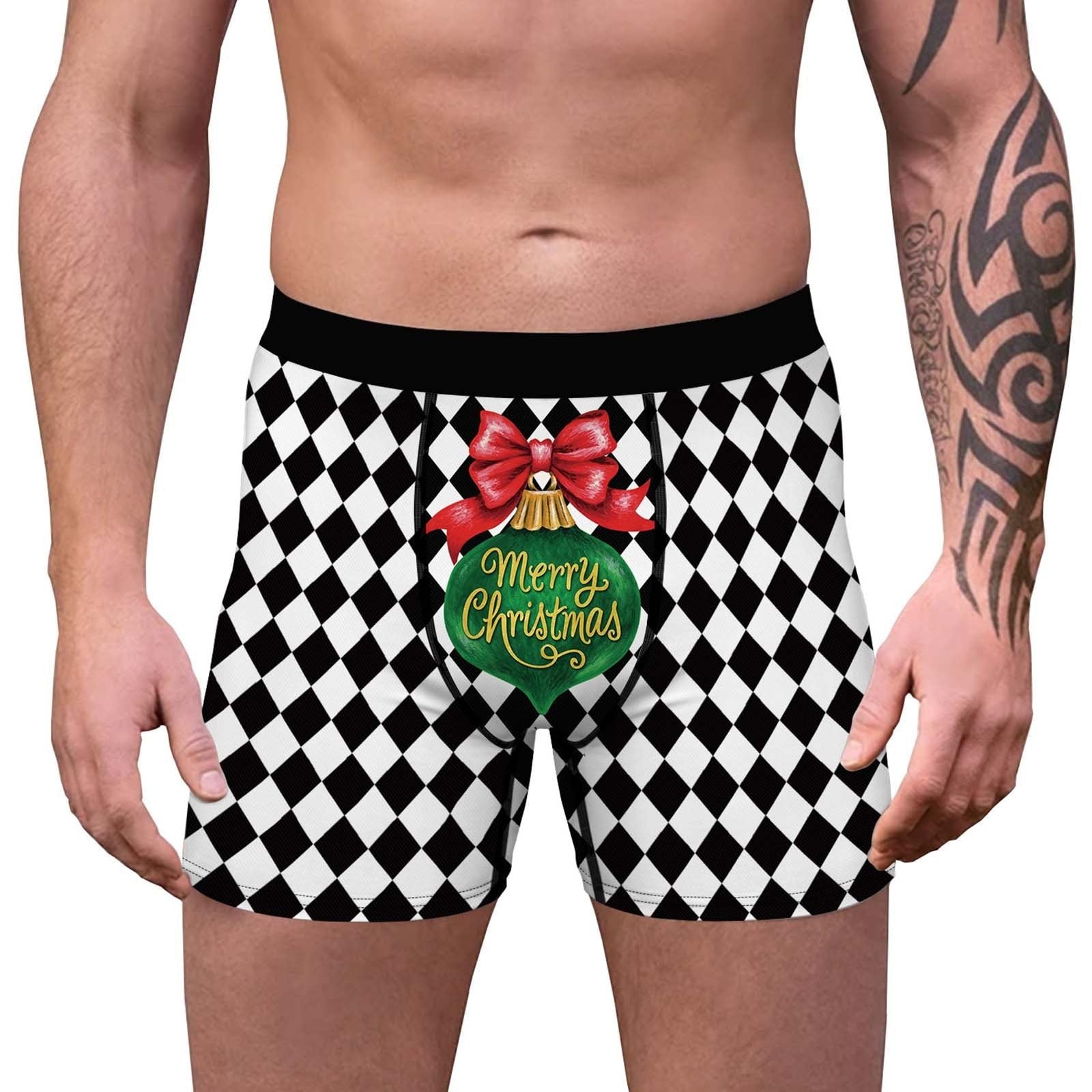 JCSTK - XMAS GIFT - Mens Christmas Diamond Printed Boxer Shorts with Decorated Pouch Front Black and White