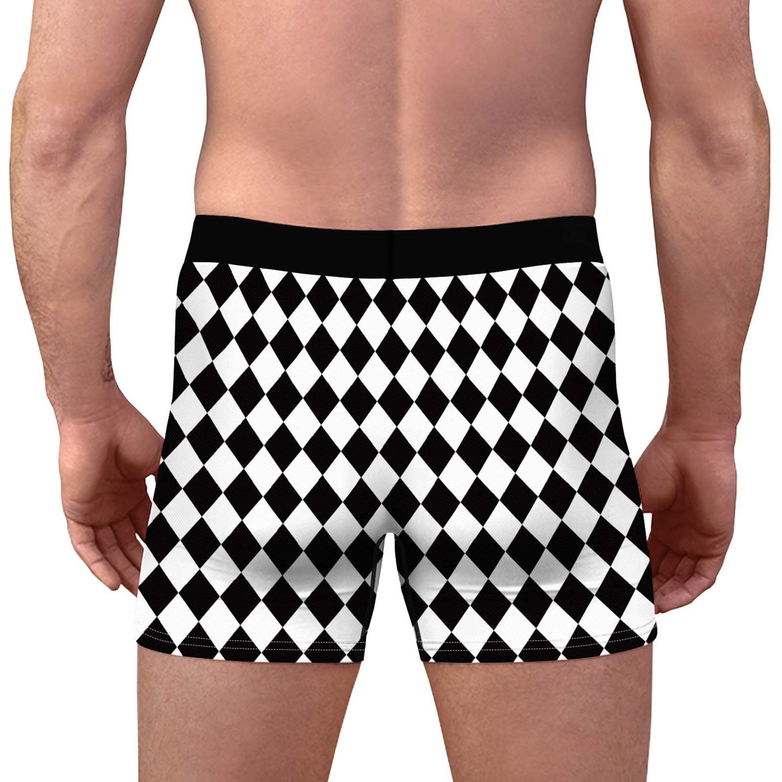 JCSTK - XMAS GIFT - Mens Christmas Diamond Printed Boxer Shorts with Decorated Pouch Front Black and White