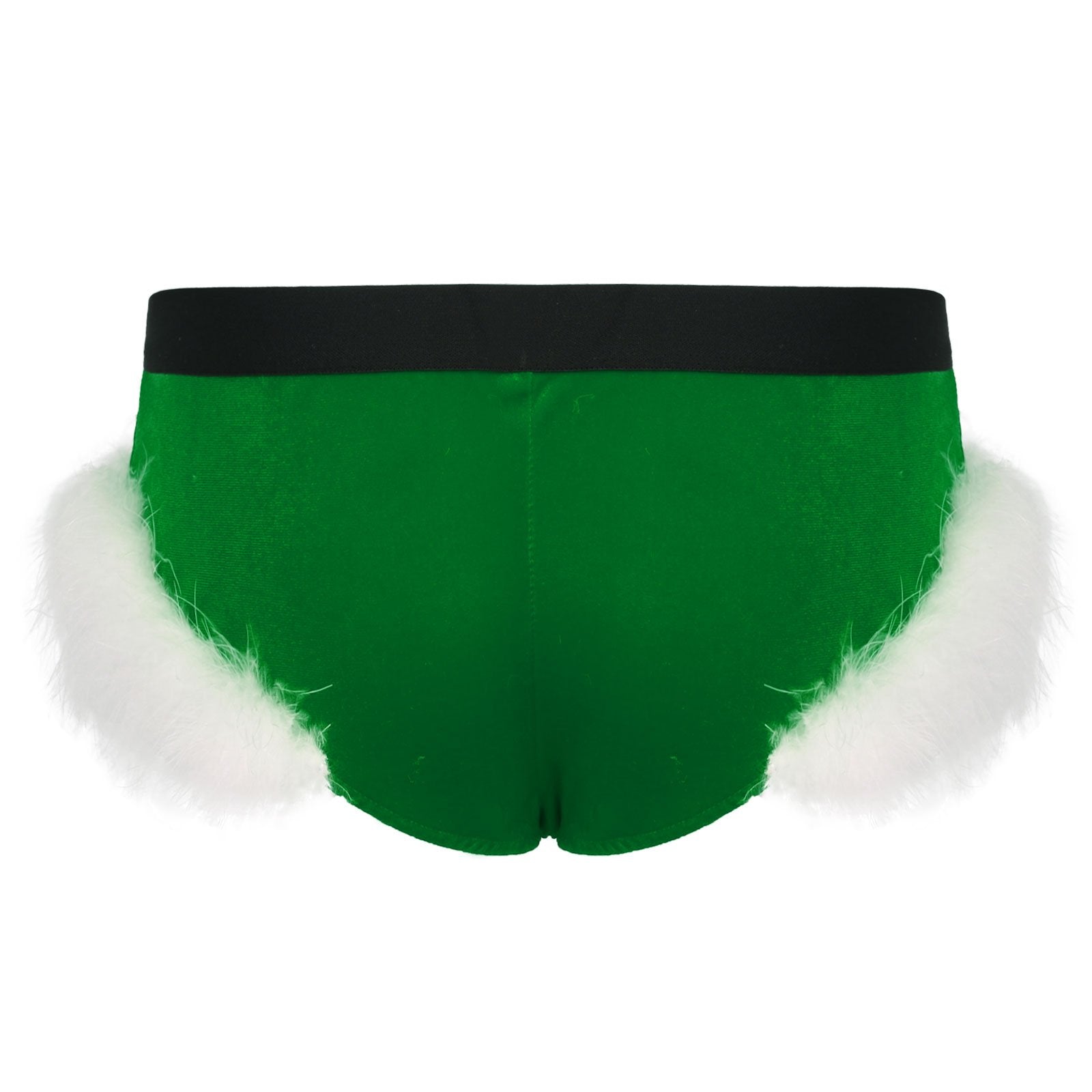 JCSTK - XMAS GIFT - Mens Sissy Christmas Velvet Santa Briefs with Feather Trim Green & White