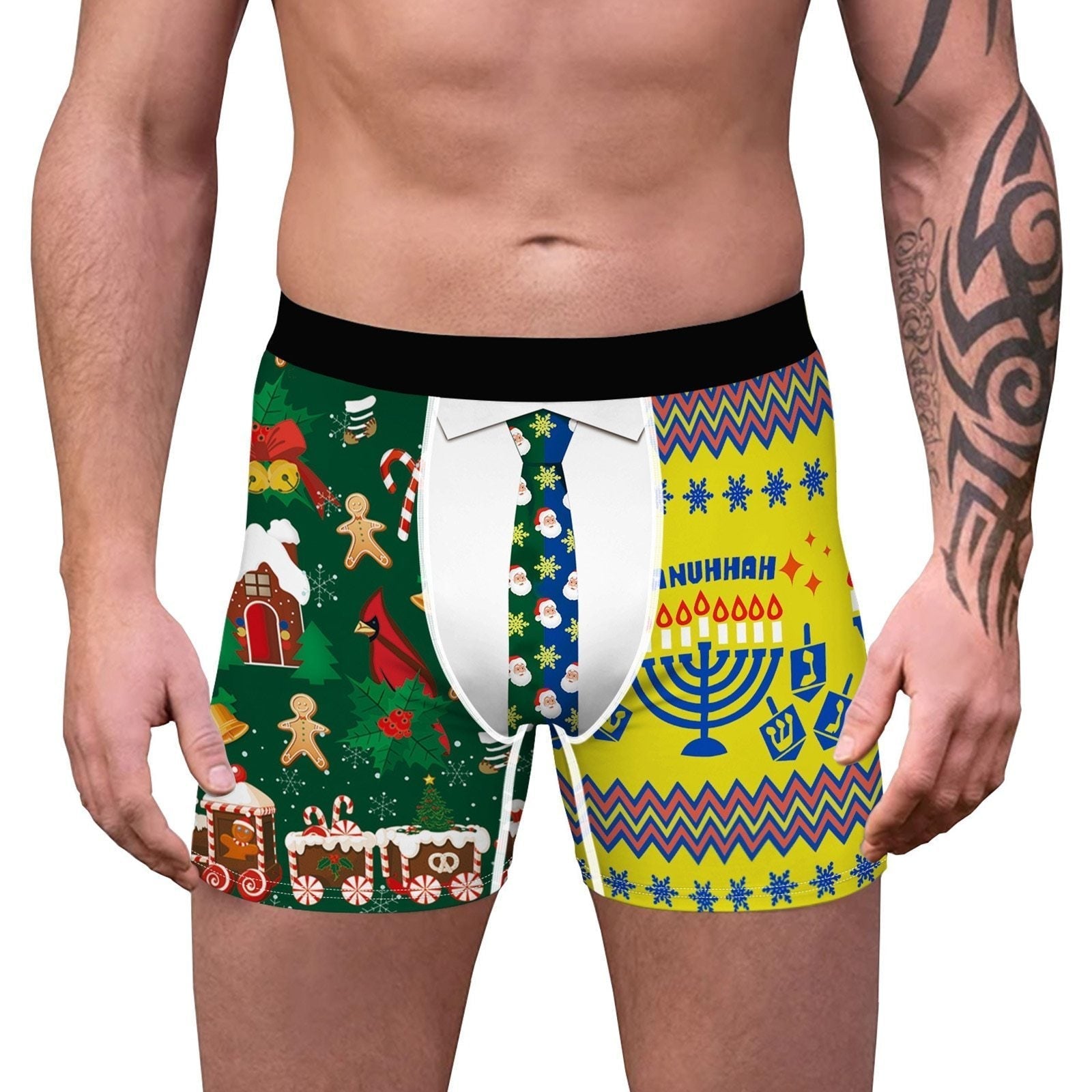 JCSTK - XMAS GIFT - Mens Christmas Boxer Shorts Printed Holiday Season with Tie Pouch Front