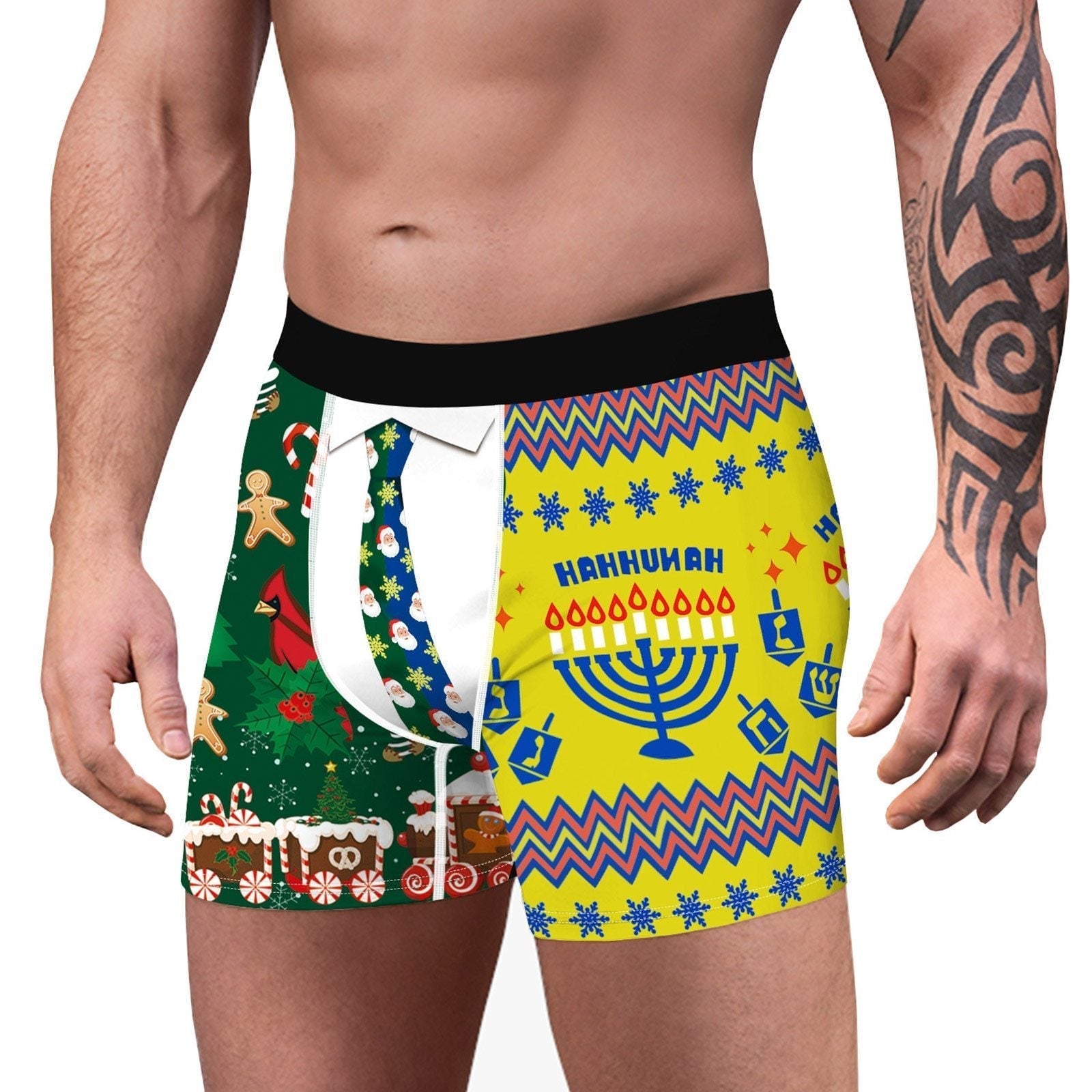 JCSTK - XMAS GIFT - Mens Christmas Boxer Shorts Printed Holiday Season with Tie Pouch Front