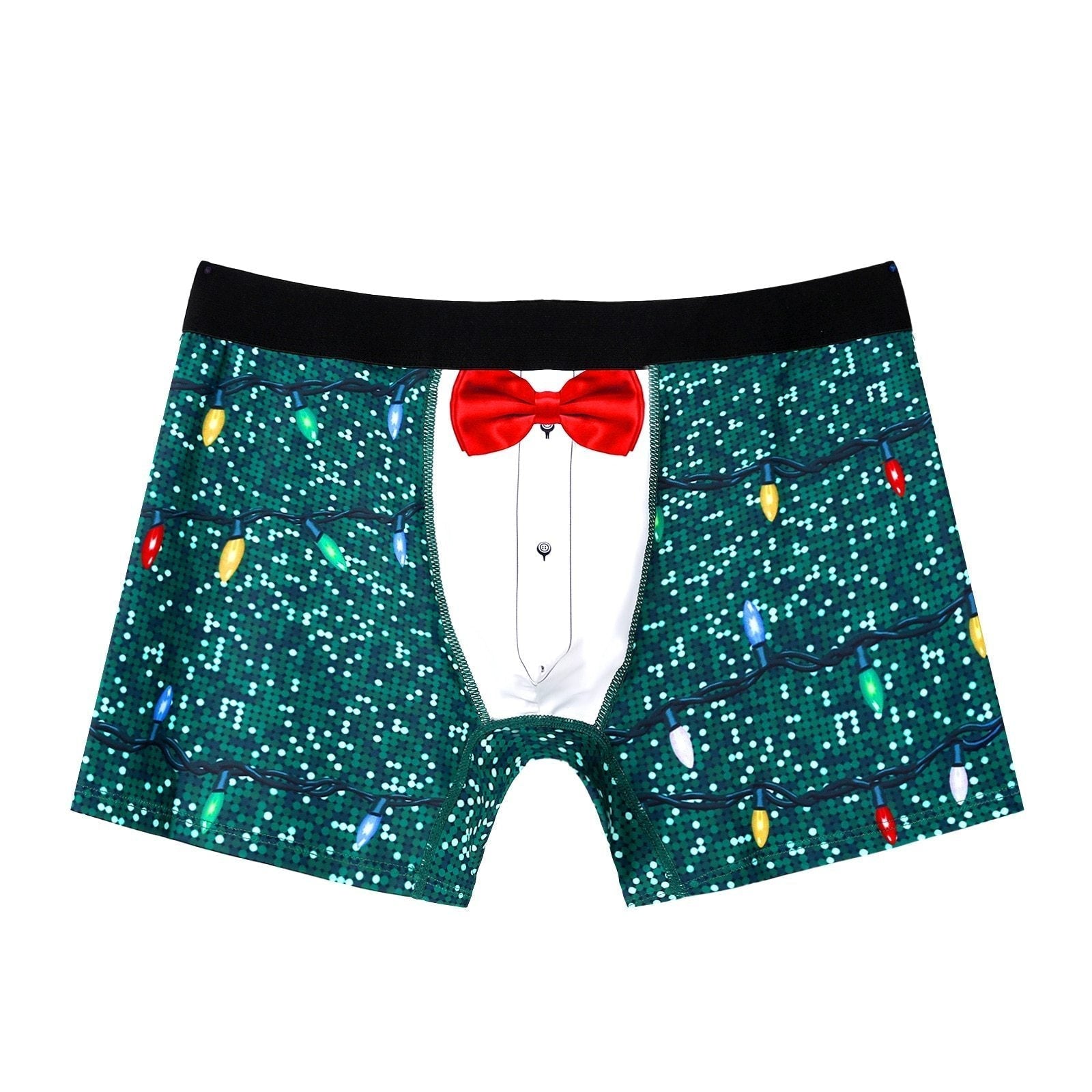 JCSTK - XMAS GIFT - Mens Christmas or Fun Party Time Boxer Briefs in a Gliiter & Bow Tie Print Green and White