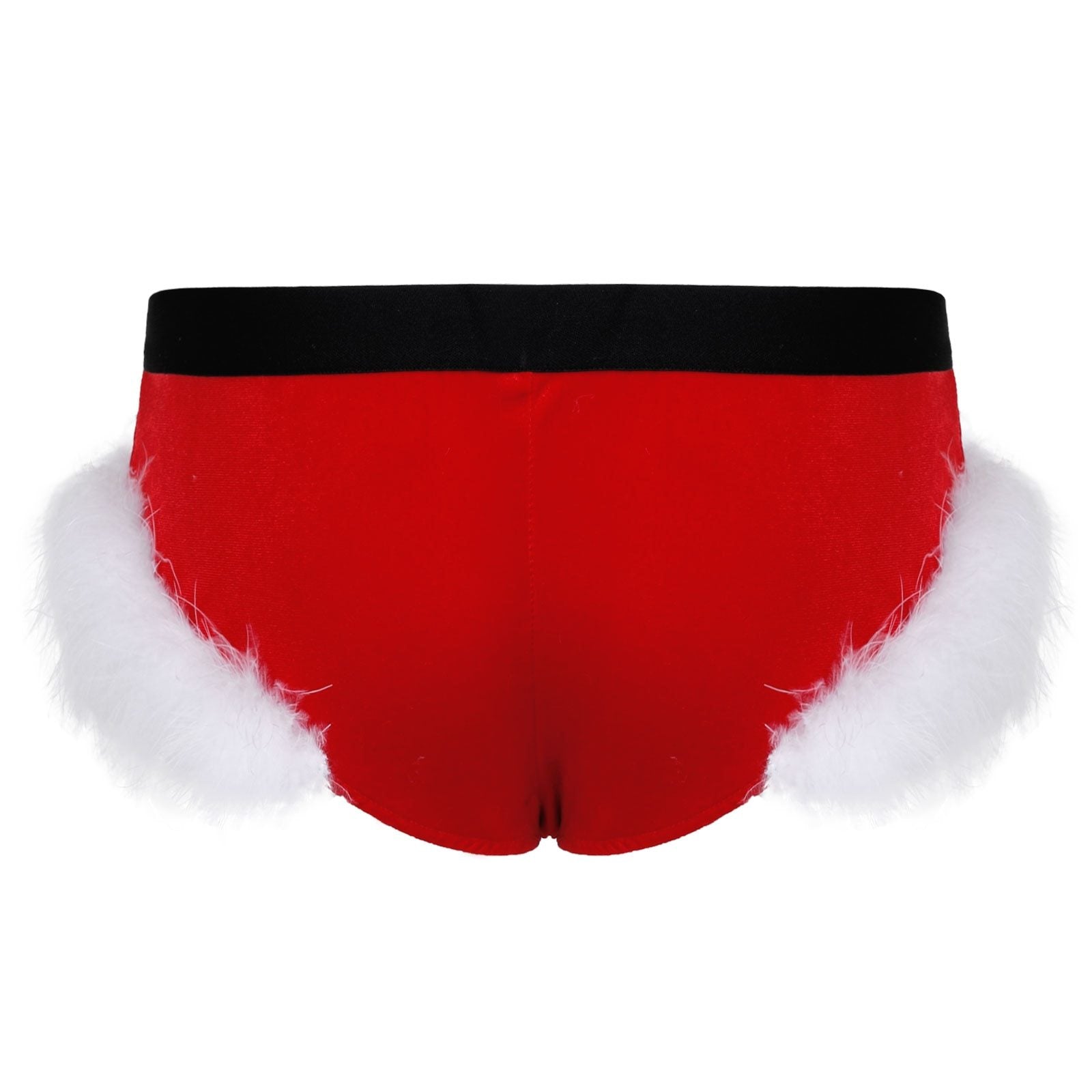 JCSTK - XMAS GIFT - Mens Sissy Christmas Velvet Santa Briefs with Feather Trim Red & White