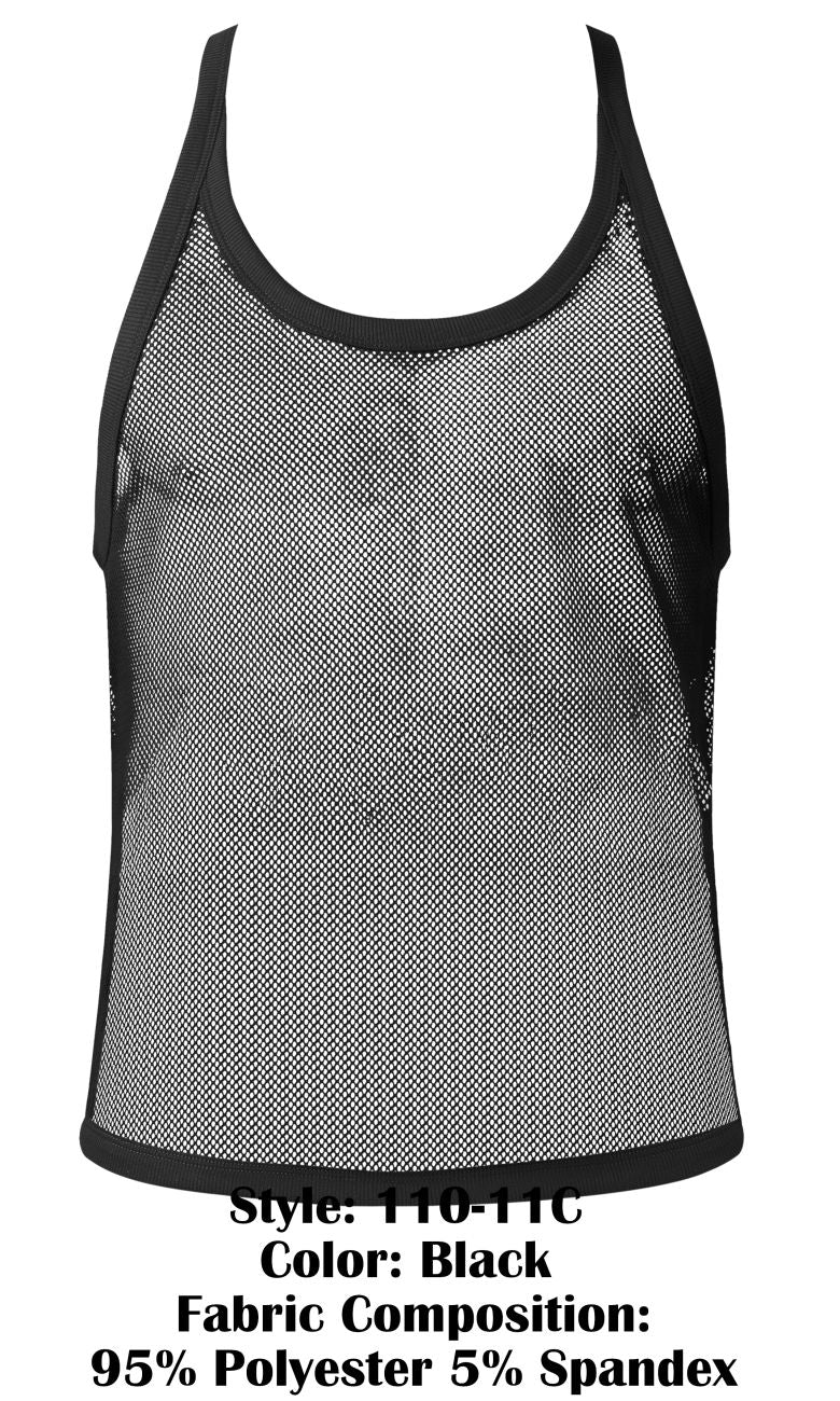 Male Power 110-11C Mens Sexy Stretch Fishnet Tank Top Black