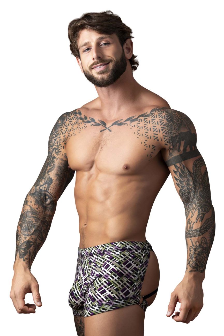 Male Power 148-303 Mens Gridlocked Strappy Back Short Printed