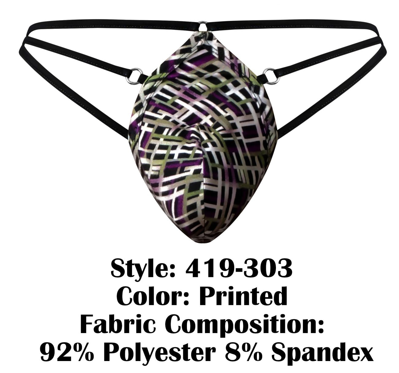 Male Power 419-303 Gridlocked Mens Thong Straps-Rings Printed