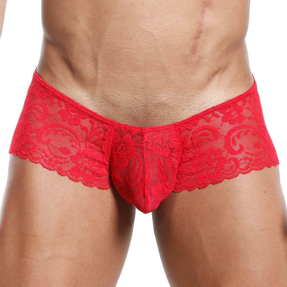 JCSTK - Secret Male SMI006 Lacey Panty Brief for Men, Male Lingerie Red