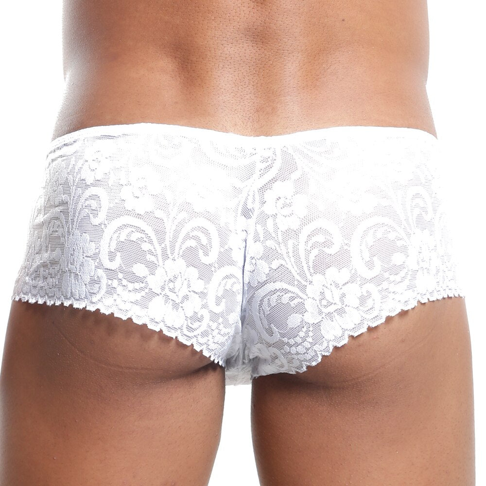 JCSTK - Secret Male SMI006 Lacey Panty Brief for Men, Male Lingerie White