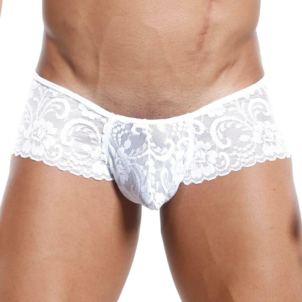 JCSTK - Secret Male SMI006 Lacey Panty Brief for Men, Male Lingerie White