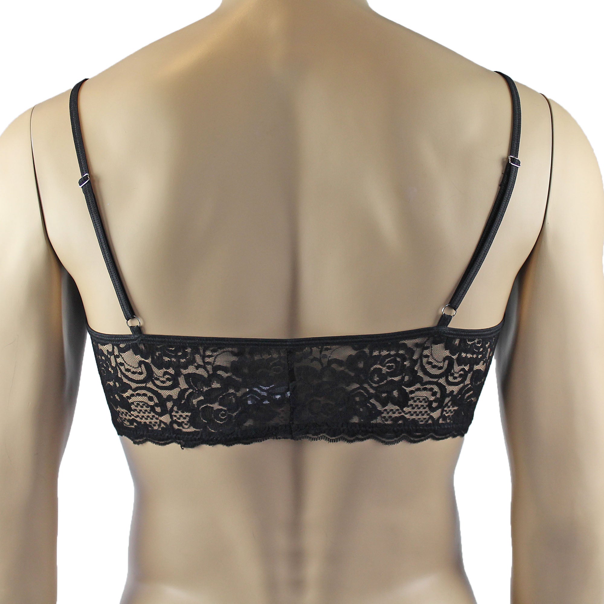 Mens Rebecca Pretty Lace Bra Top with Thin Adjustable Straps Black