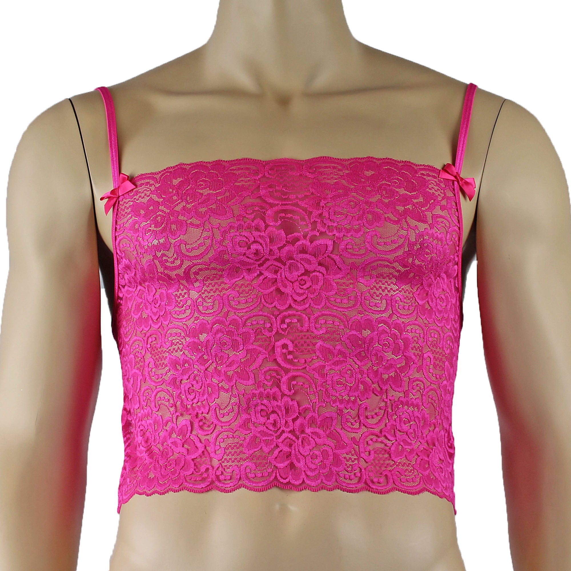 Mens Rebecca Pretty Floral Lingerie Lace Camisole Top with G string Hot Pink