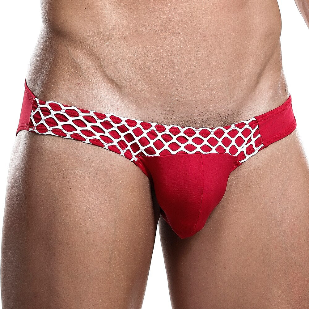 JCSTK - Mens Daddy Underwear Bikini Brief with Mesh Red