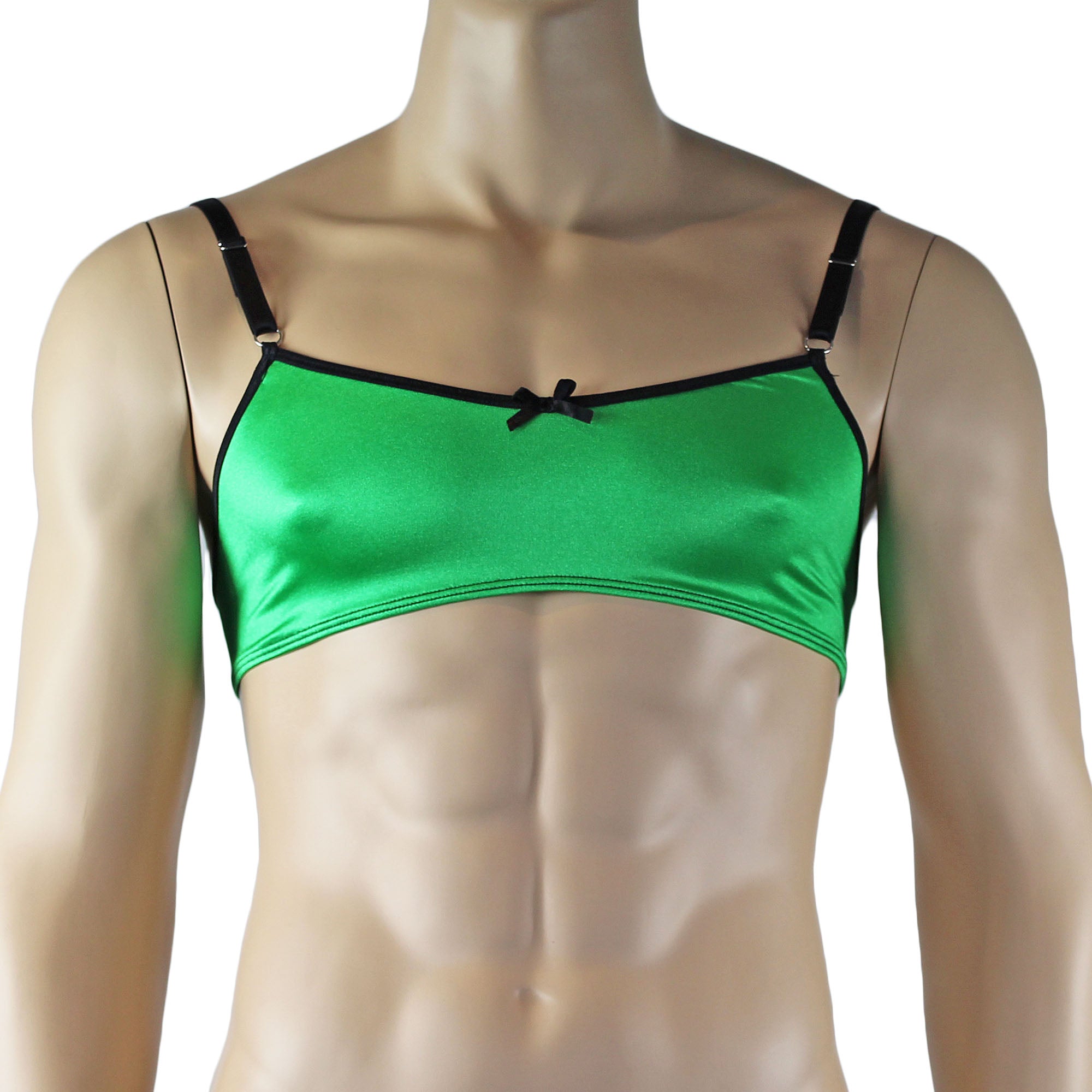 Mens Jenny Shiny Spandex Bra Top & G string Lingerie Neon Green
