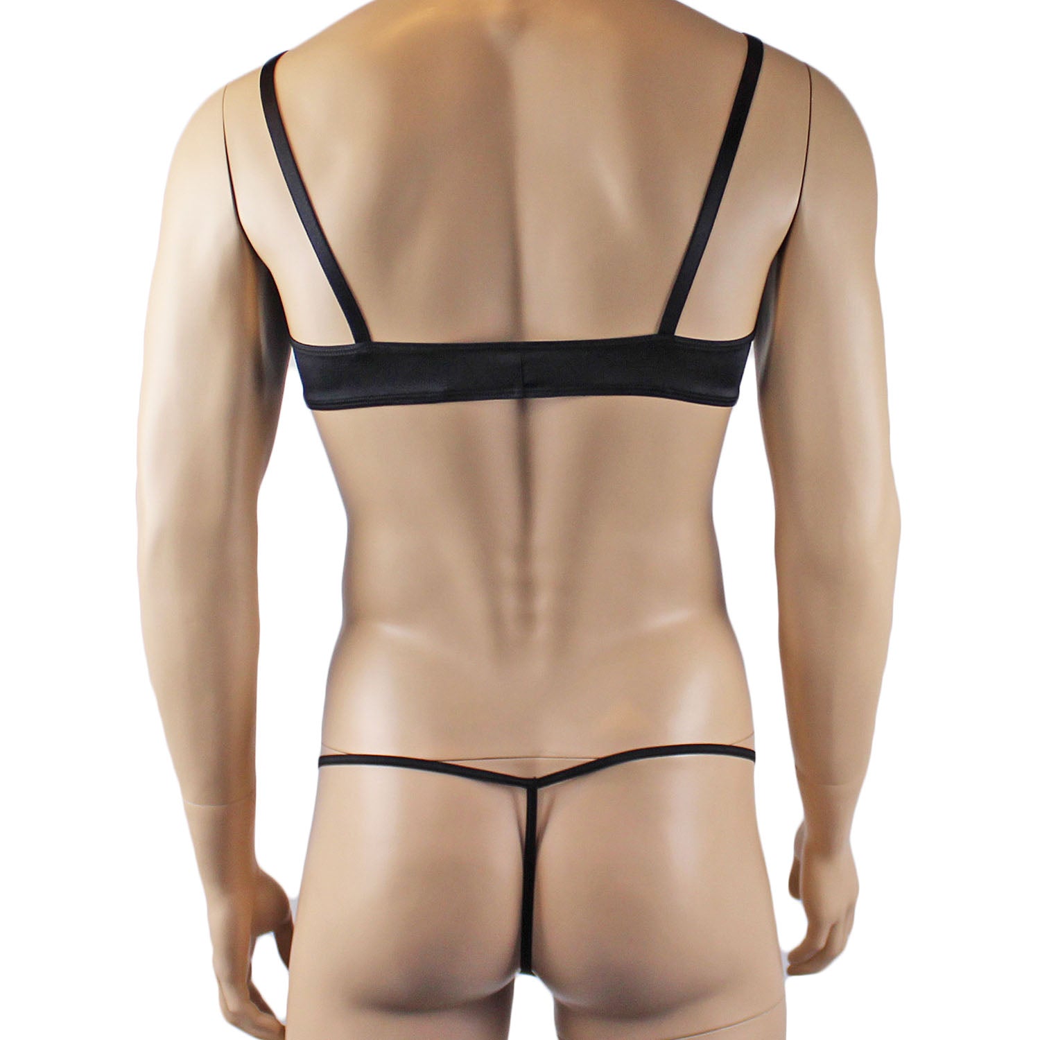 Mens Jenny Shiny Spandex Bra Top & G string Lingerie Black