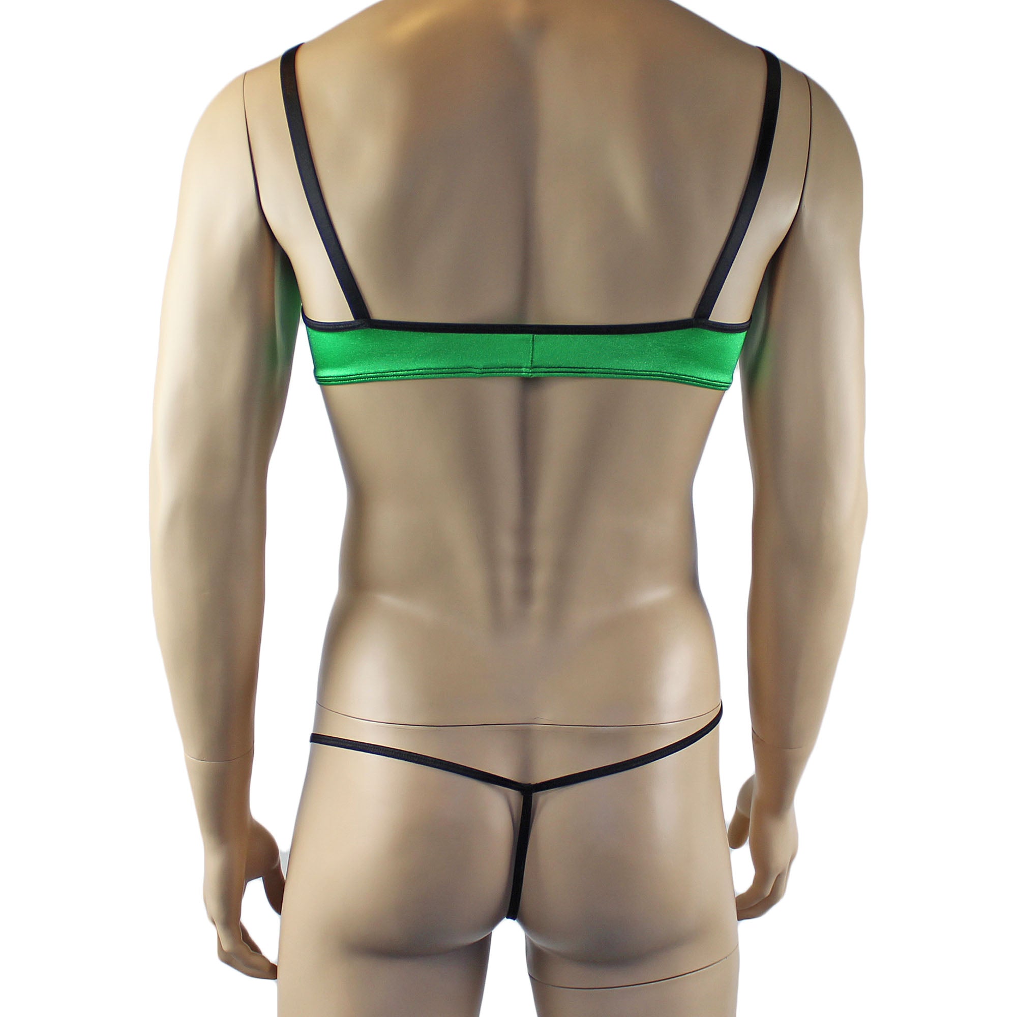 Mens Jenny Shiny Spandex Bra Top & G string Lingerie Neon Green