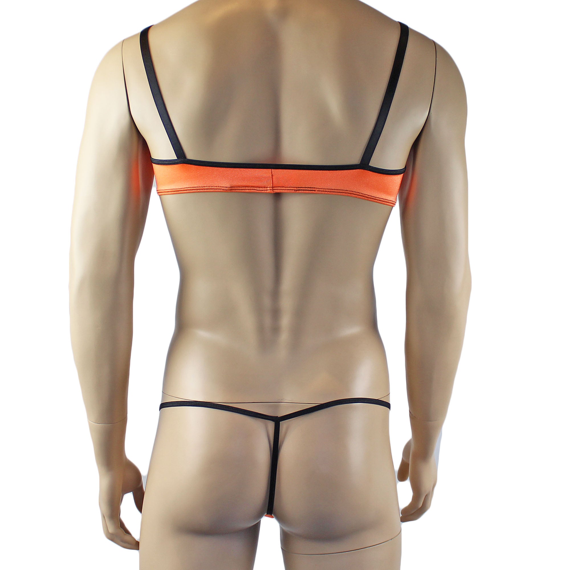 Mens Jenny Shiny Spandex Bra Top & G string Lingerie Orange
