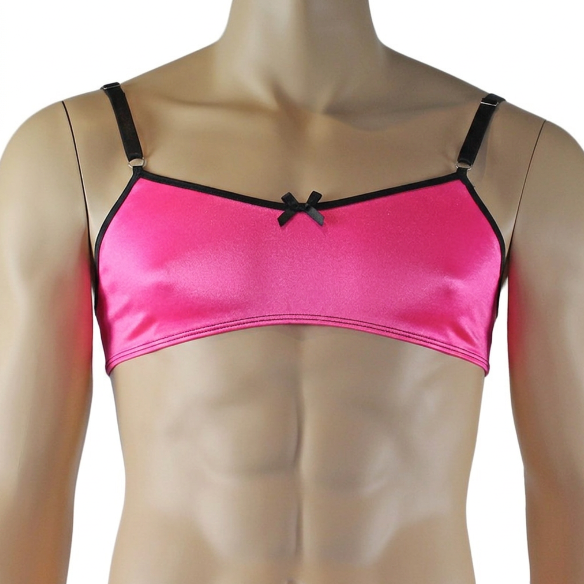 Mens Jenny Shiny Spandex Bra Top & G string Lingerie Hot Pink