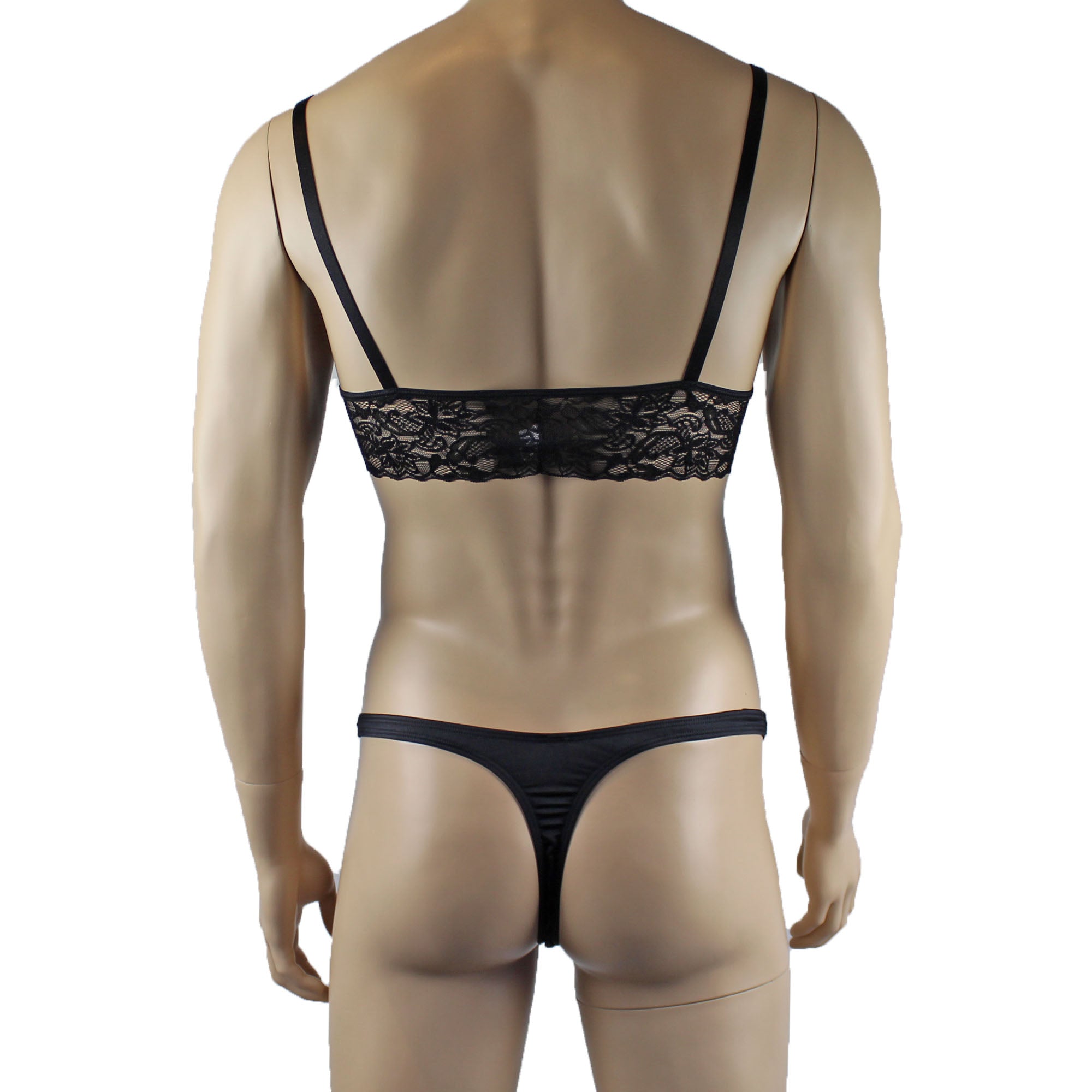 Mens Joanne Lace Bra Top Lingerie and Thong for Men Black and Black Lace