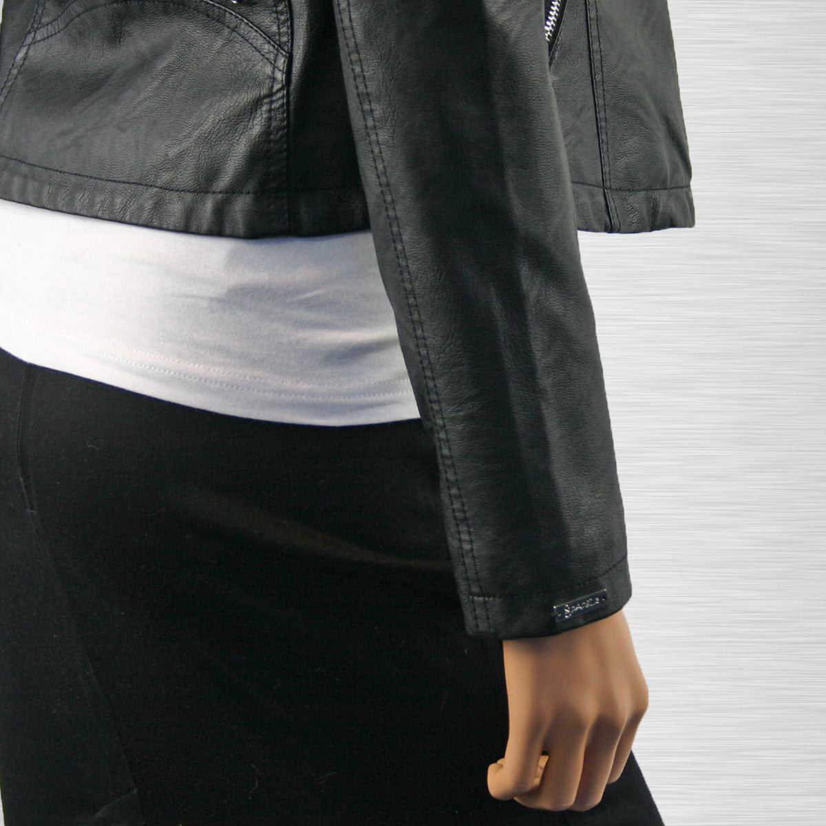 Krissy Re-Designed Faux Leather Biker Jacket with Metal Embellishments