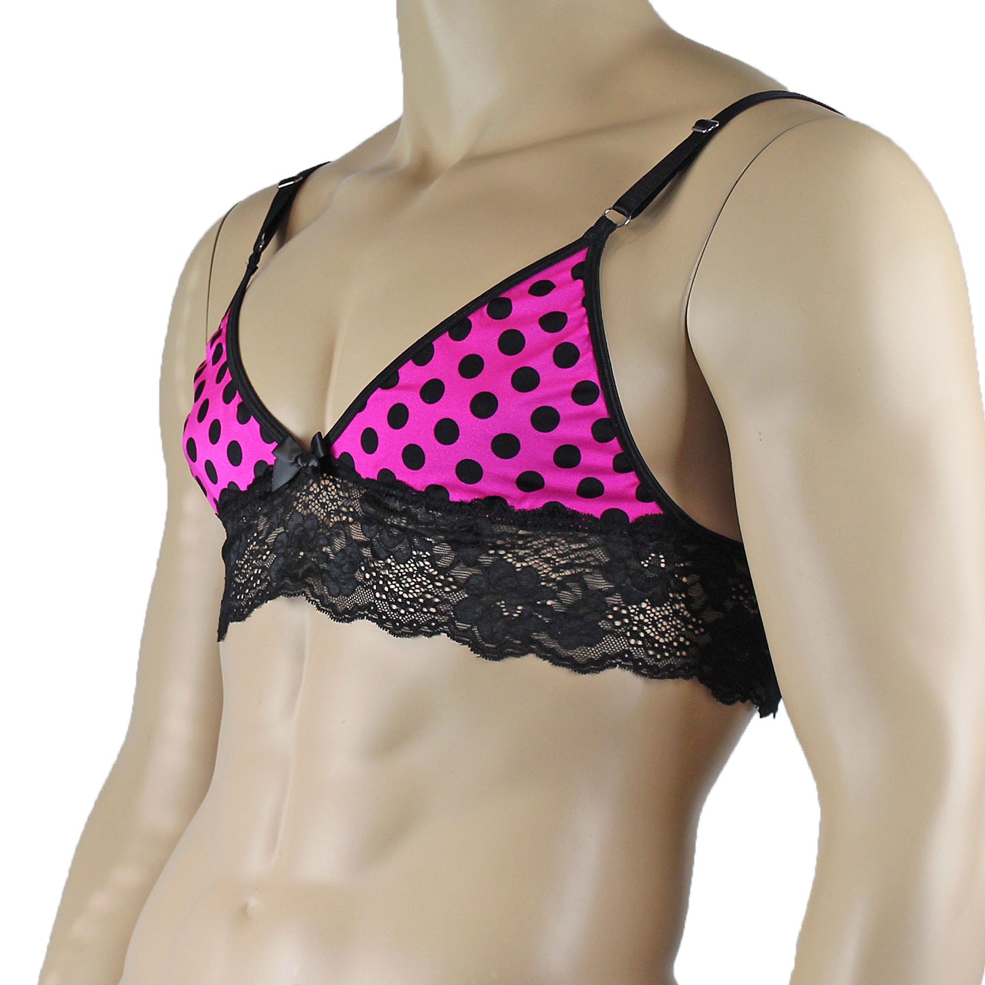 Mens Pink Polka Dot Hot Pink Lace Bra Top with Fun & Flirty Detail