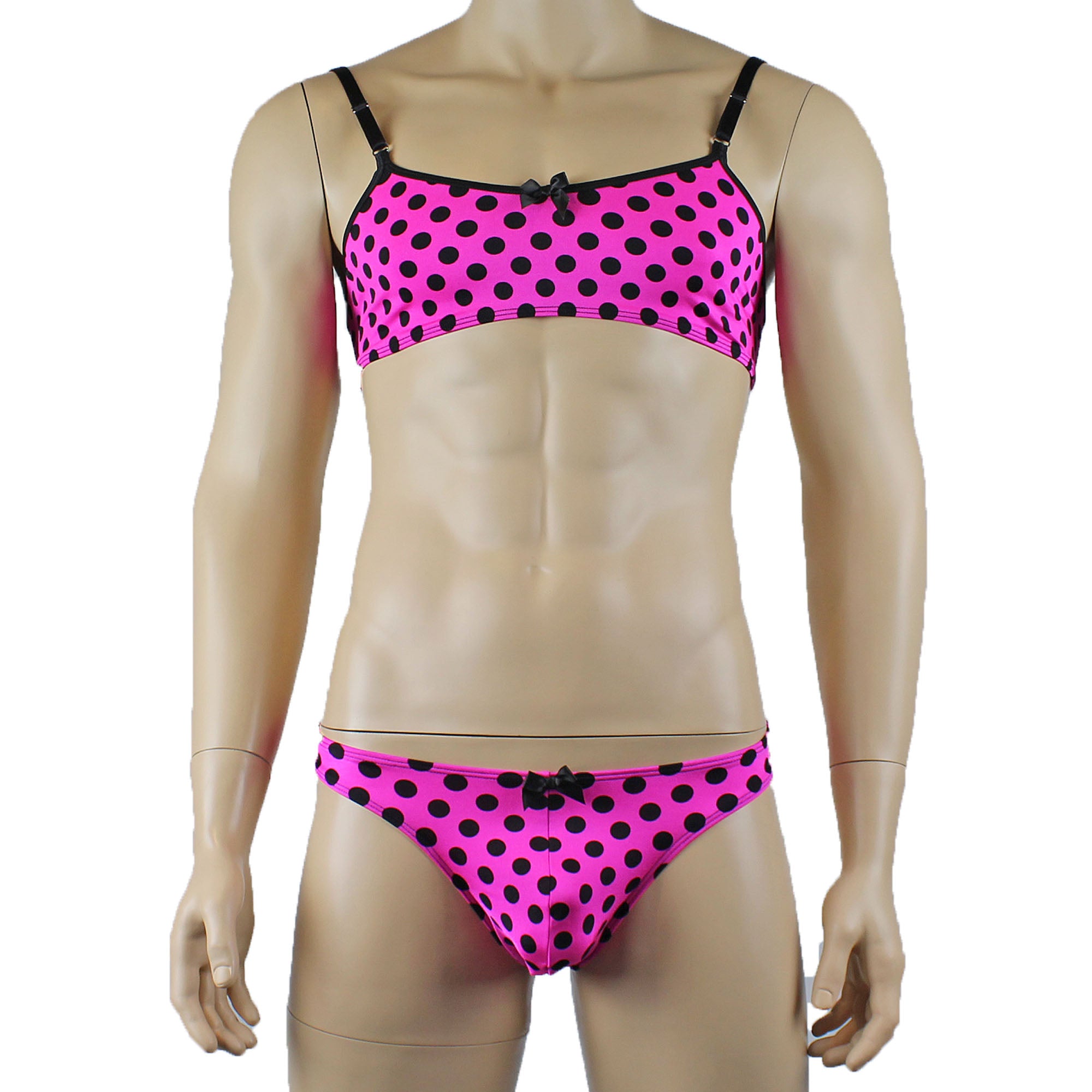 Mens Polka Dot Hot Pink Crop Top Bra & G string Thong