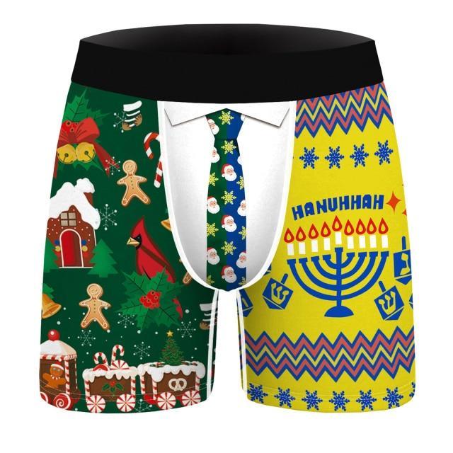 JCSTK - XMAS GIFT - Mens Christmas Boxer Shorts Printed Holiday Season with Tie Pouch Front