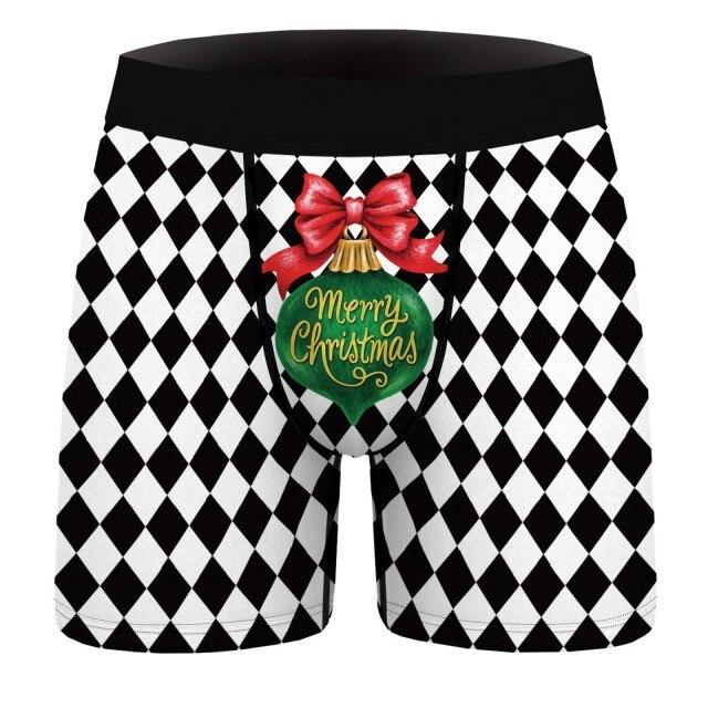 JCSTK - XMAS GIFT - Mens Christmas Diamond Printed Boxer Shorts with Decorated Pouch Front Black and White