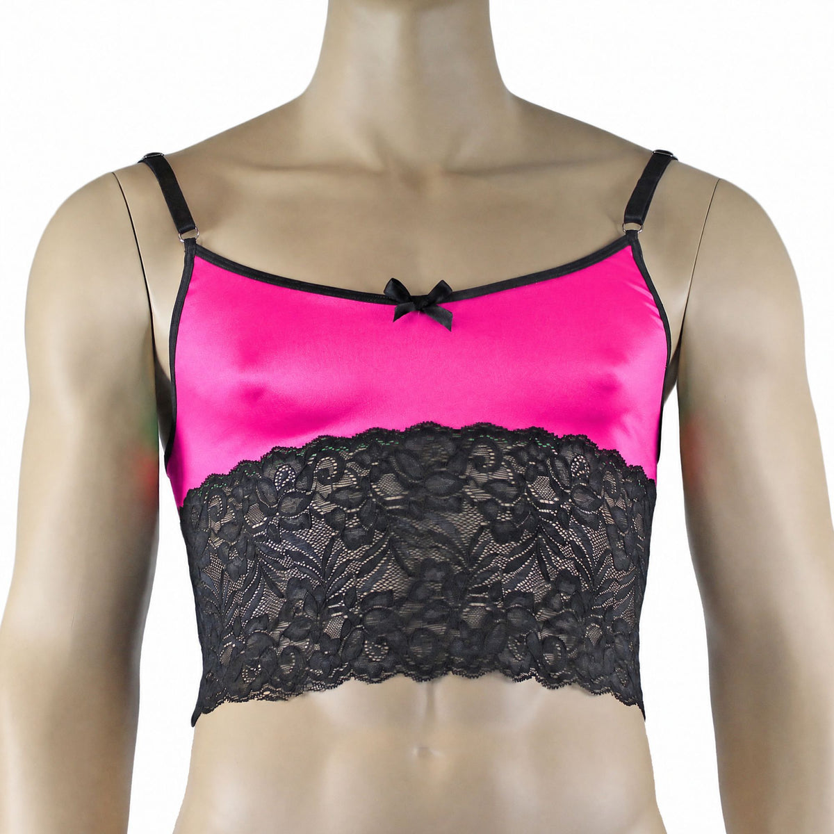 Mens Risque Camisole Top Boxer Briefs Neon Pink and Black Lace
