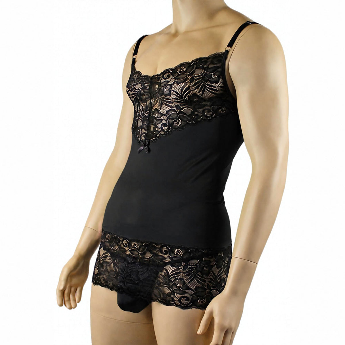 Mens Risque Camisole Mini Dress Chemise & G string Black & Black