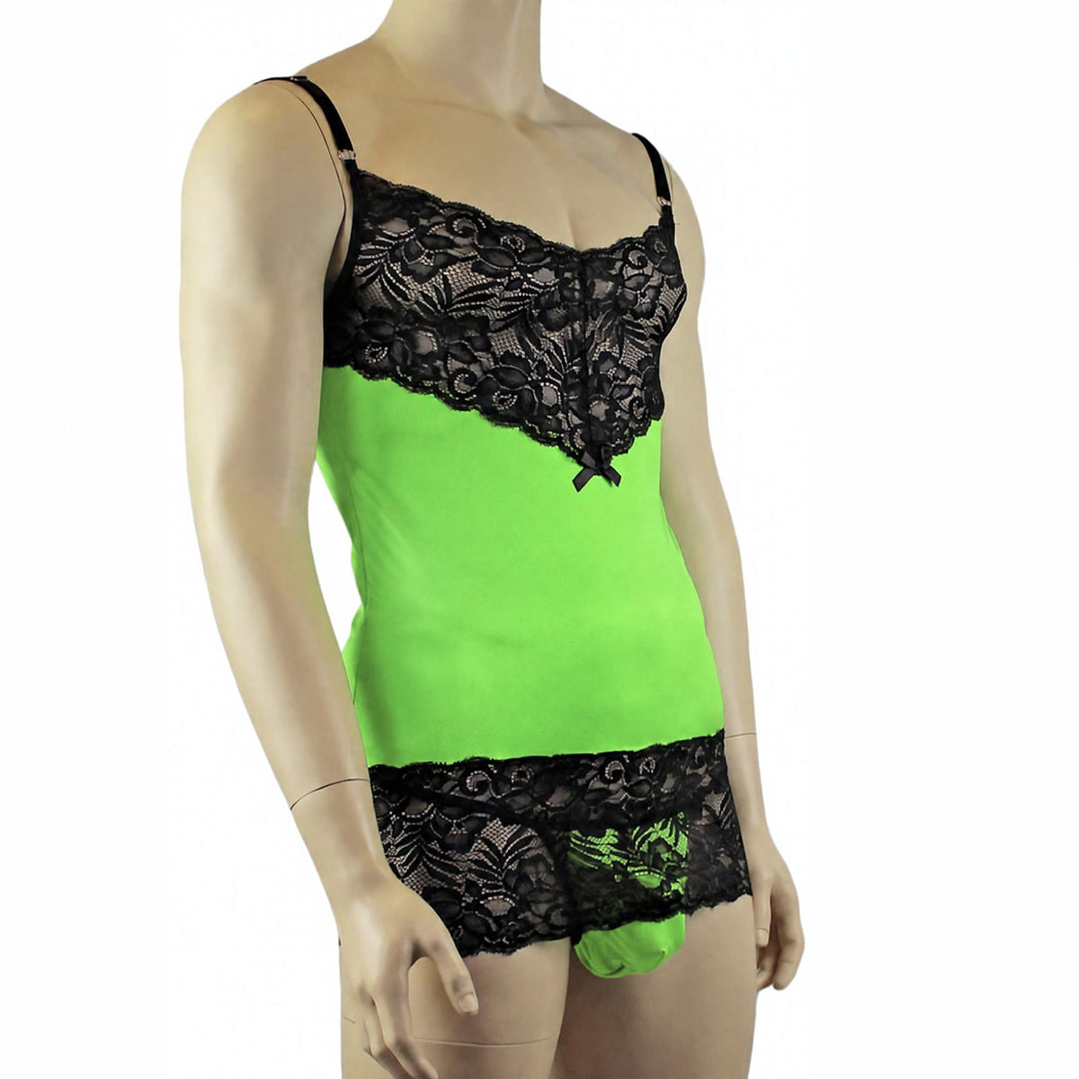 Mens Risque Camisole Mini Dress Chemise & G string Green & Black