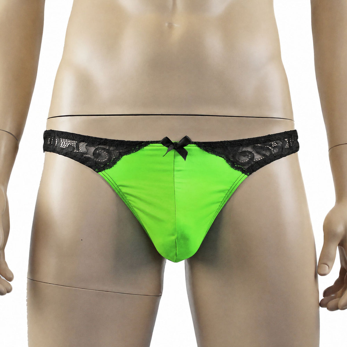 Mens Risque G string Thong Neon Green and Black Lace