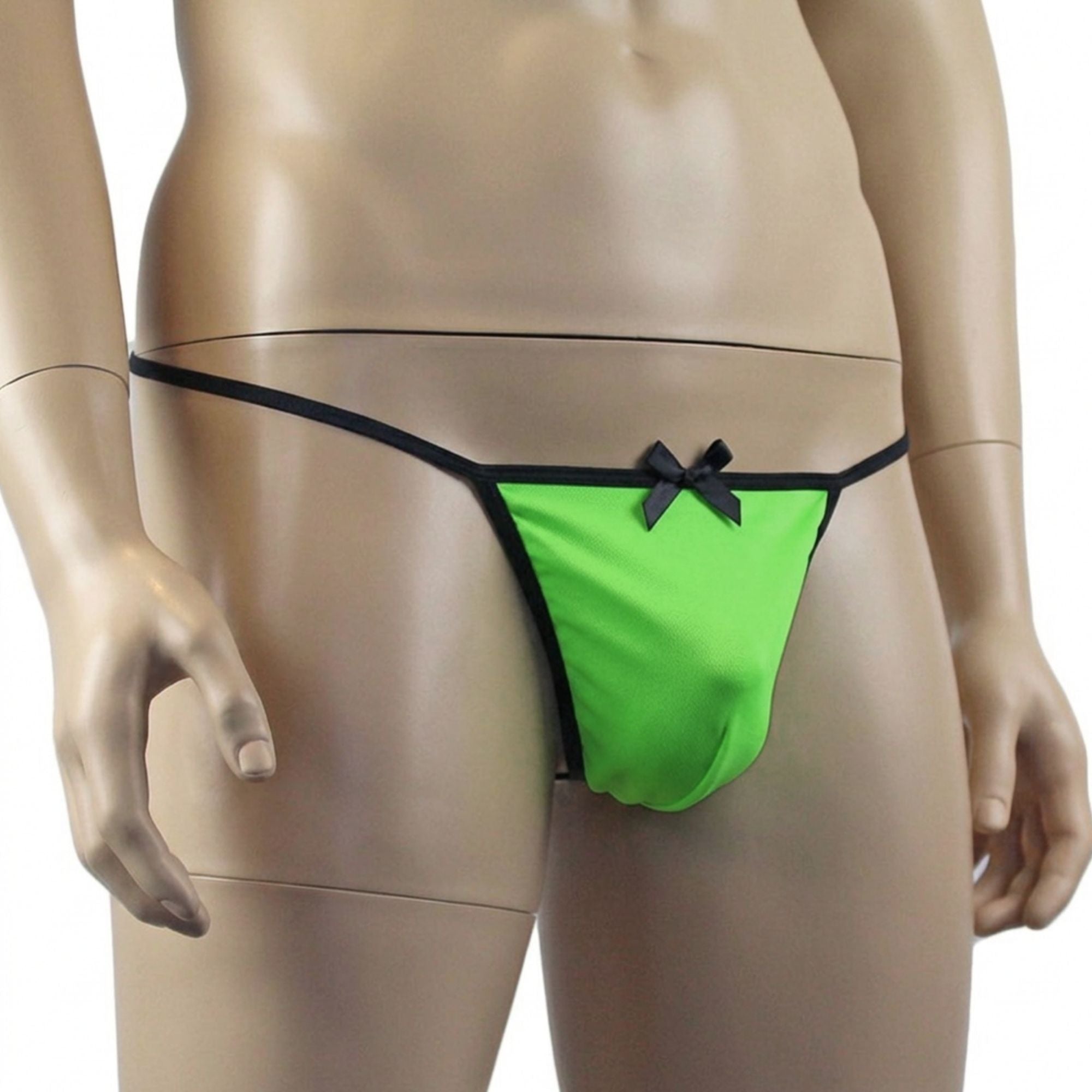 Mens Risque Stretch Spandex Pouch G string with Bow (neon green plus other colours)