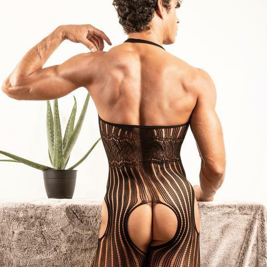 Mens Lingerie Sheer Pinstripe Mesh Bodystocking