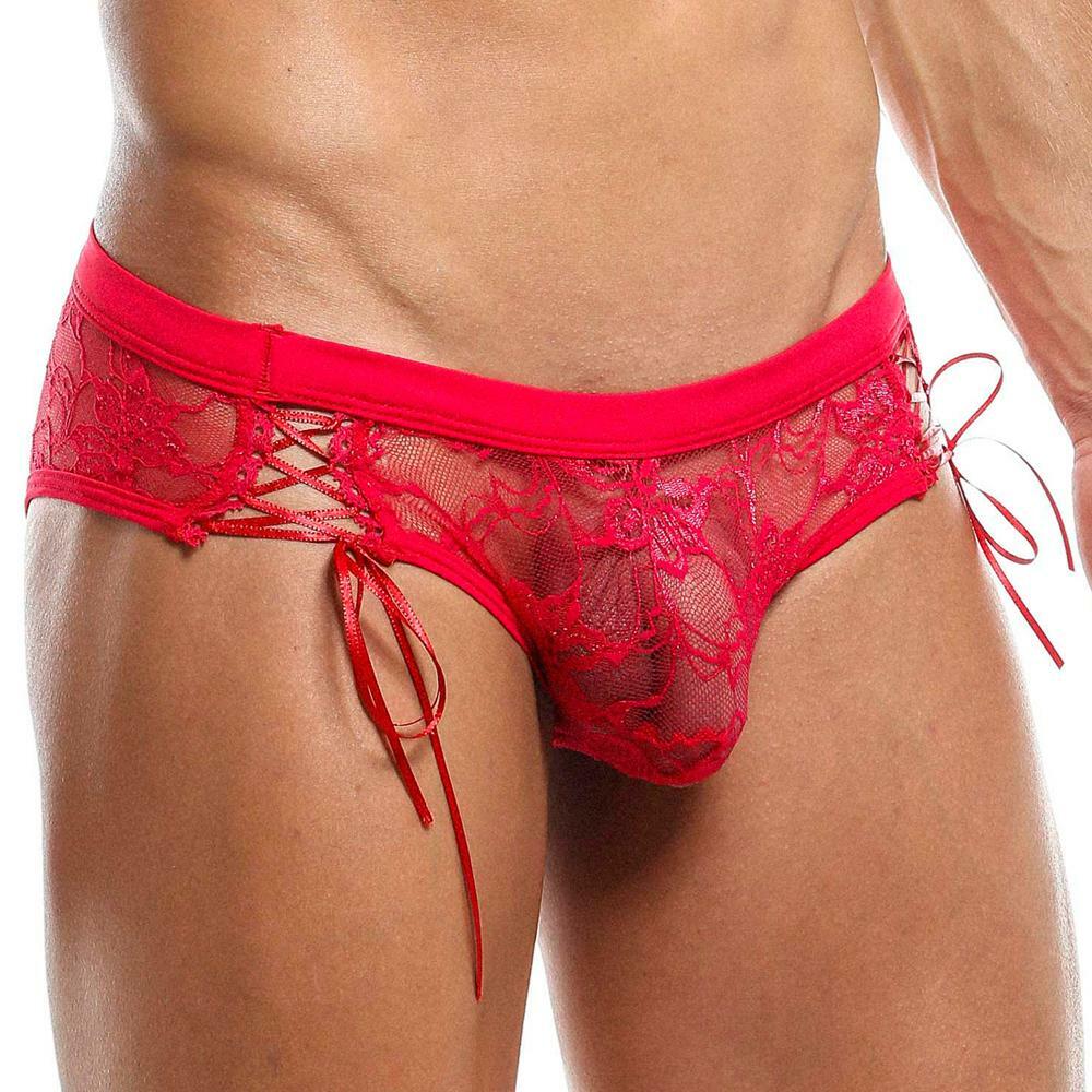 JCSTK - Secret Male SMI024 Lace Brief for Men with Lace-up Sides Underwear Red