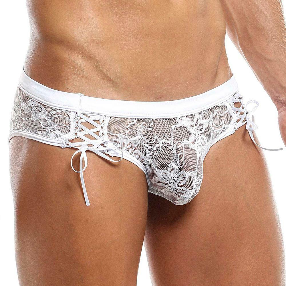 JCSTK - Secret Male SMI024 Lace Brief for Men with Lace-up Sides Underwear White