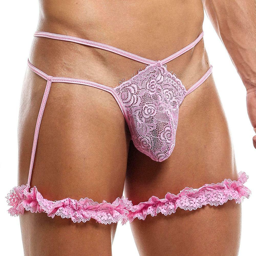 JCSTK - Mens Secret Male SML010 Lace G string with Garters Pink