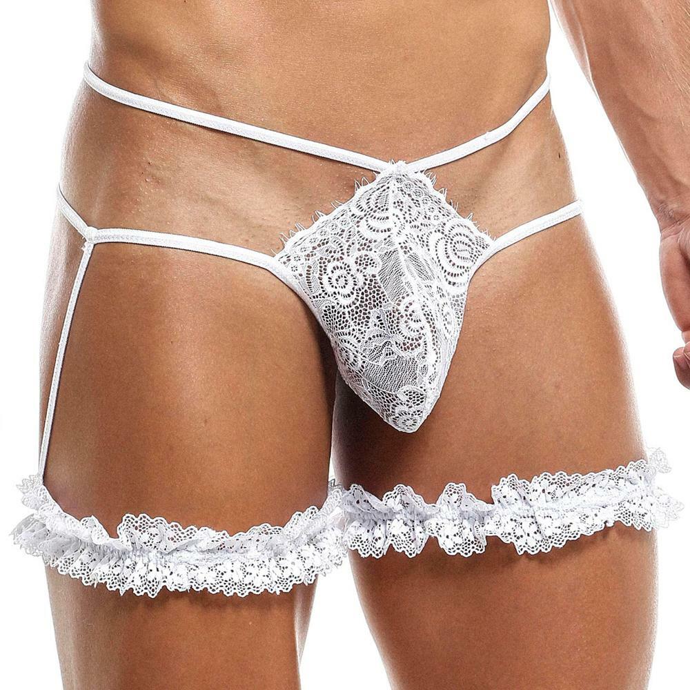 JCSTK - Mens Secret Male SML010 Lace G string with Garters White