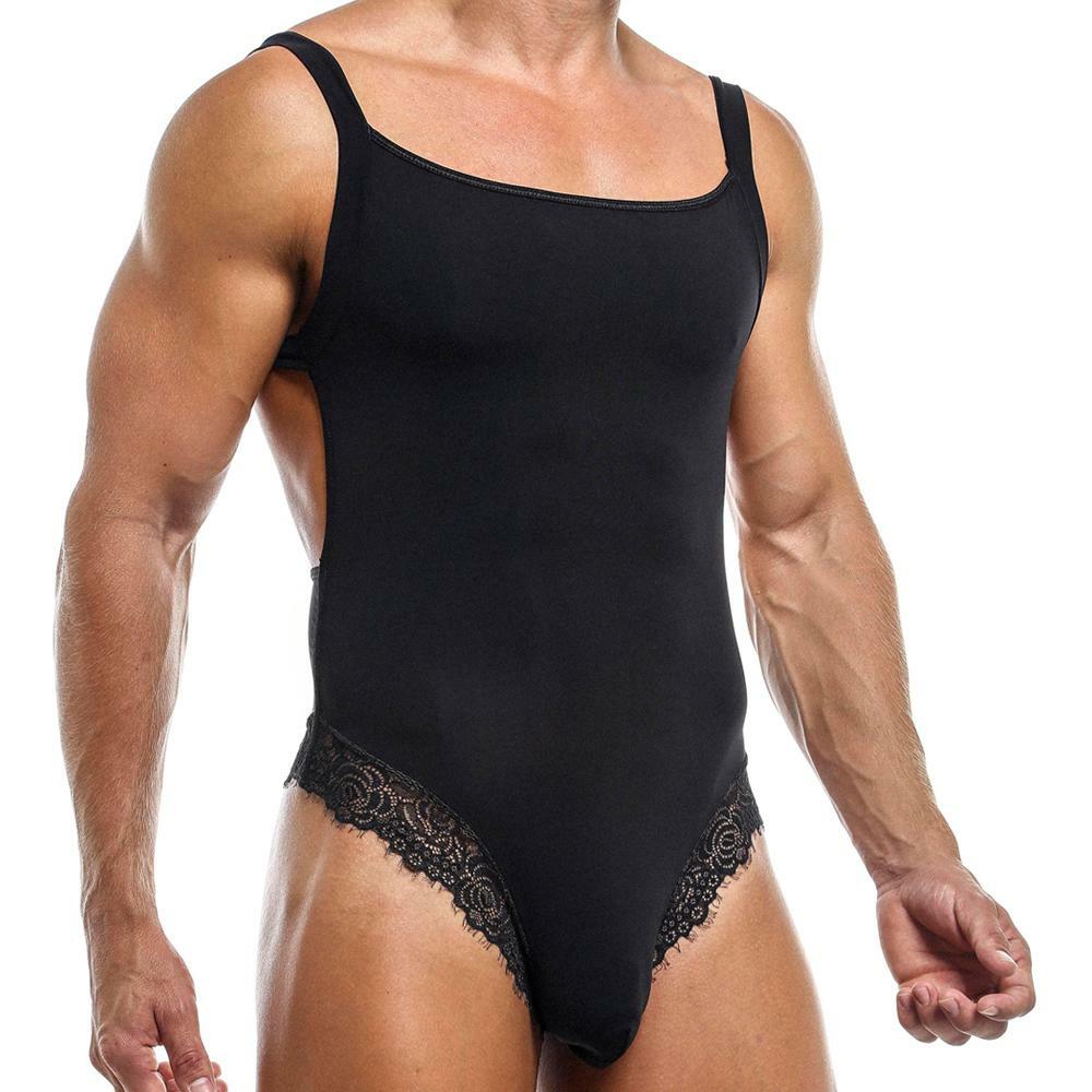 JCSTK - Mens Secret SMV001 Male Bodysuit with Lace Black