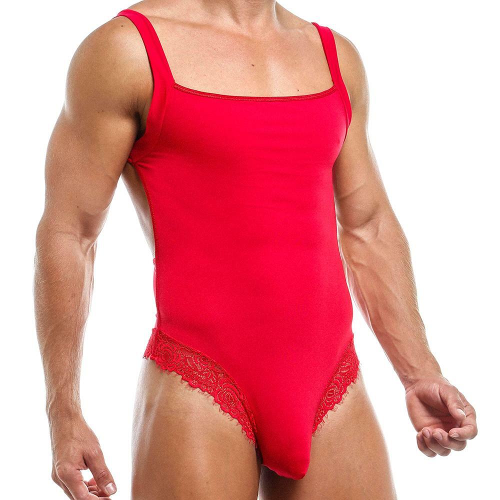 JCSTK - Mens Secret SMV001 Male Bodysuit with Lace Red