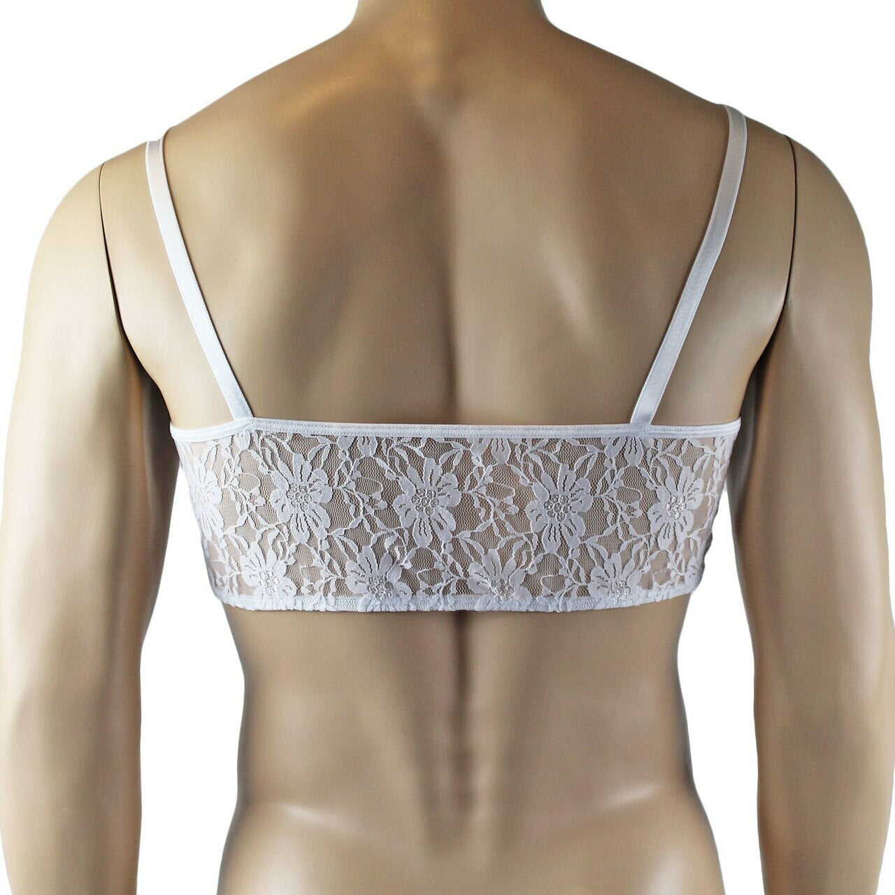 Mens Sexy Lace Crop Bra Top Camisole and Male Lingerie G string White