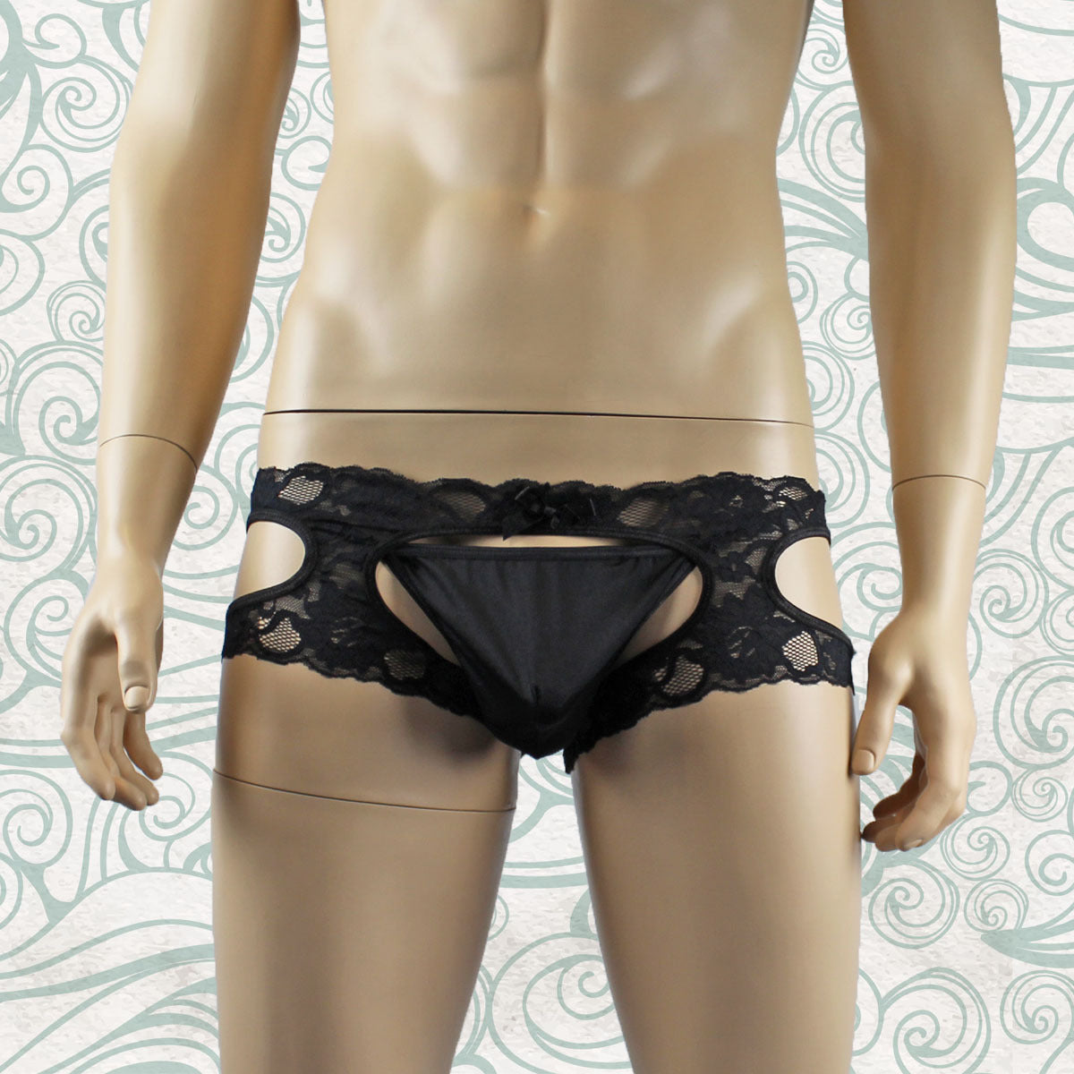 Mens Pouch G string and Garter Black