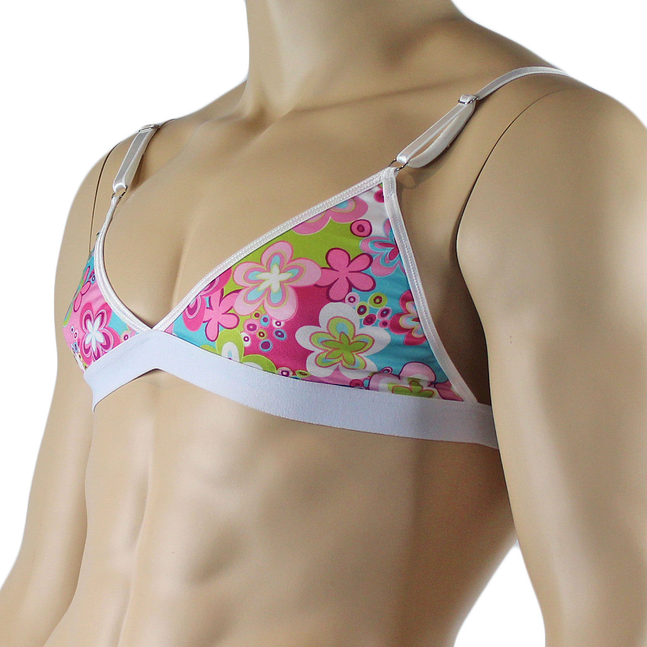 Male Hippie Flower Print Bra Top with Band