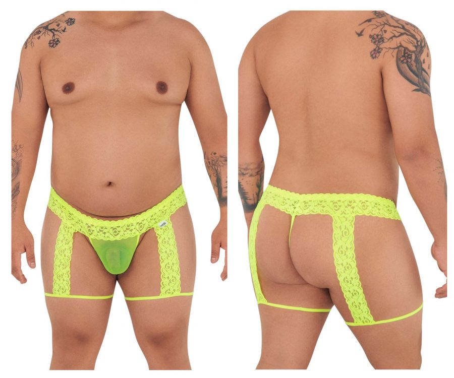 CandyMan 99369X Lace Thongs Hot Yellow Plus Sizes