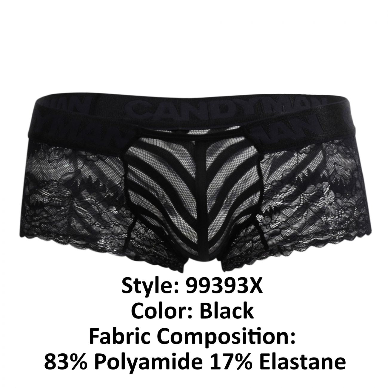 CandyMan 99393X Lace-Mesh Trunks Black Plus Sizes