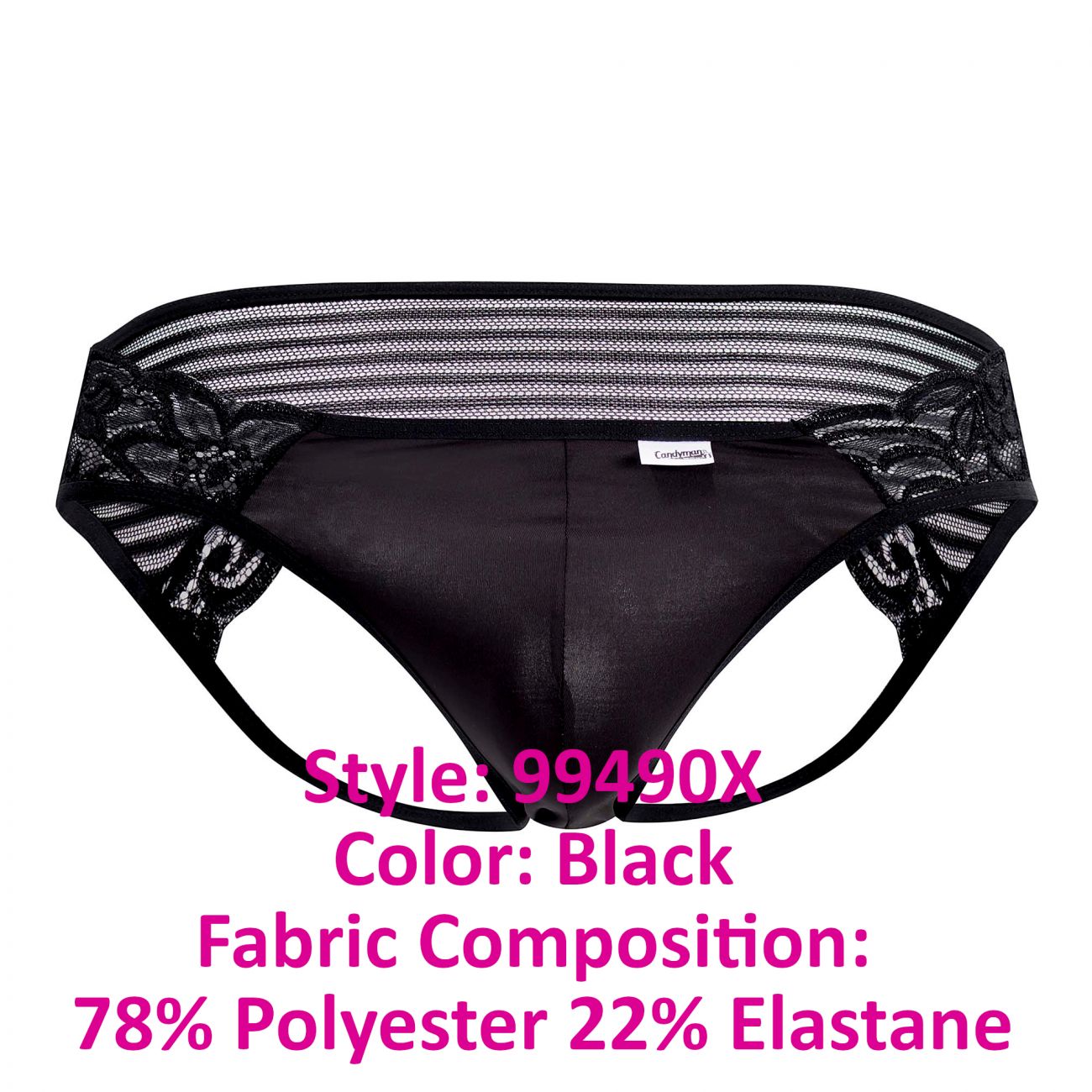 CandyMan 99490X Lace-Mesh Jockstrap Black Plus Sizes