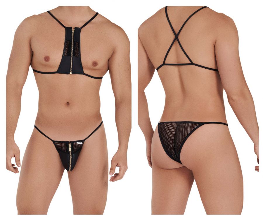 CandyMan 99540 Zipper Bikini-Harness Set Black