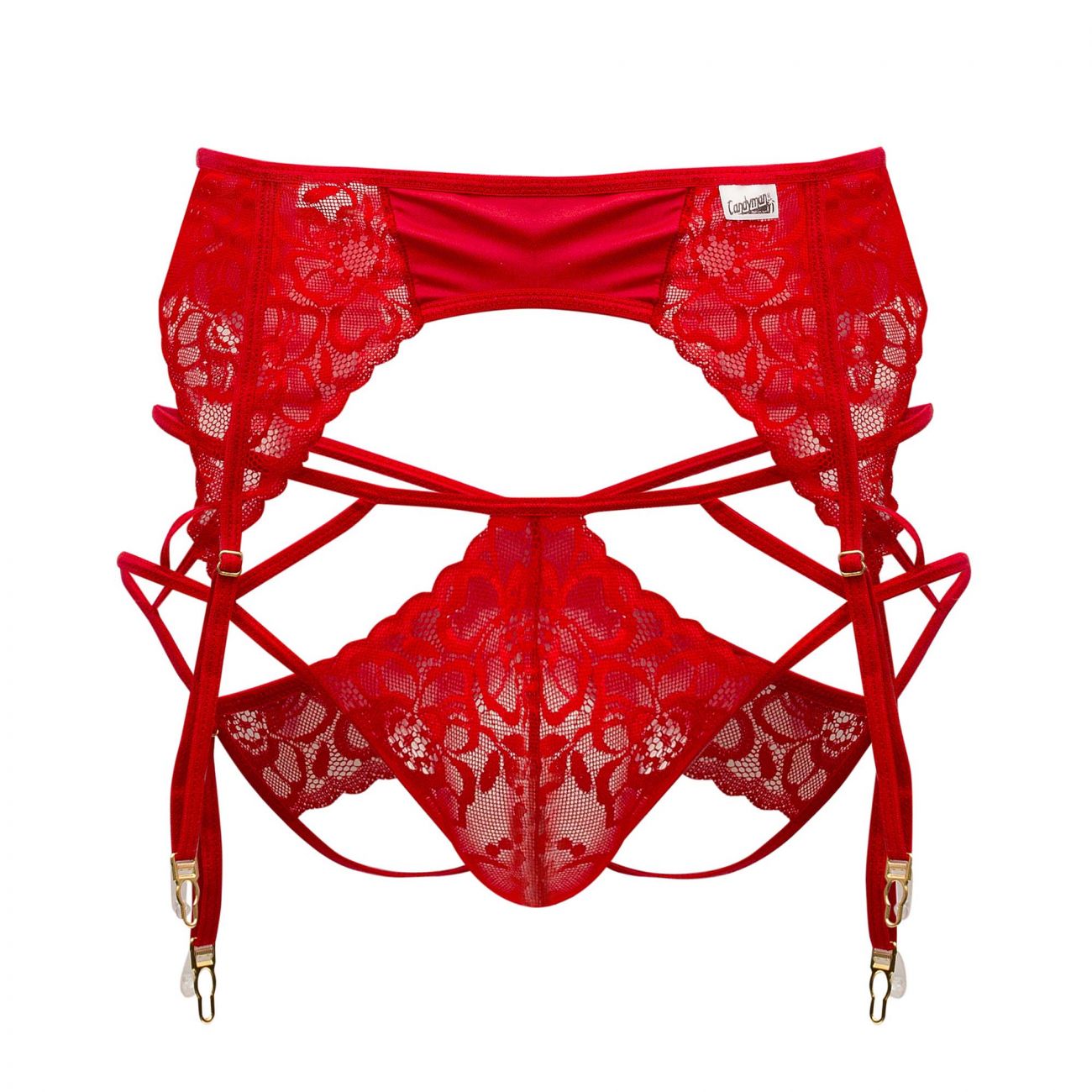 CandyMan 99550X Lace Garter-Jockstrap Red Plus Sizes