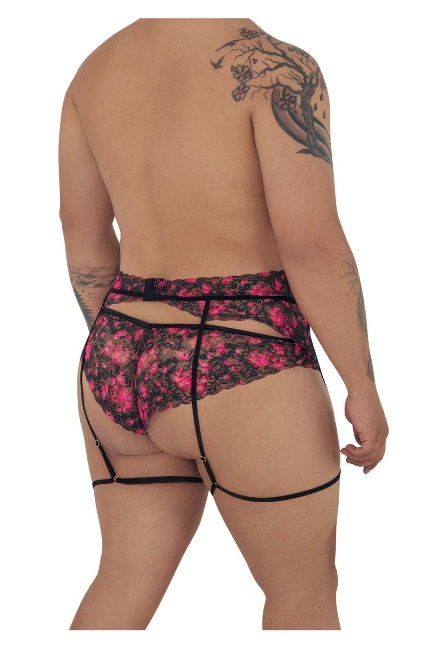CandyMan 99576X Lace Garter Thongs Black Print Plus Sizes