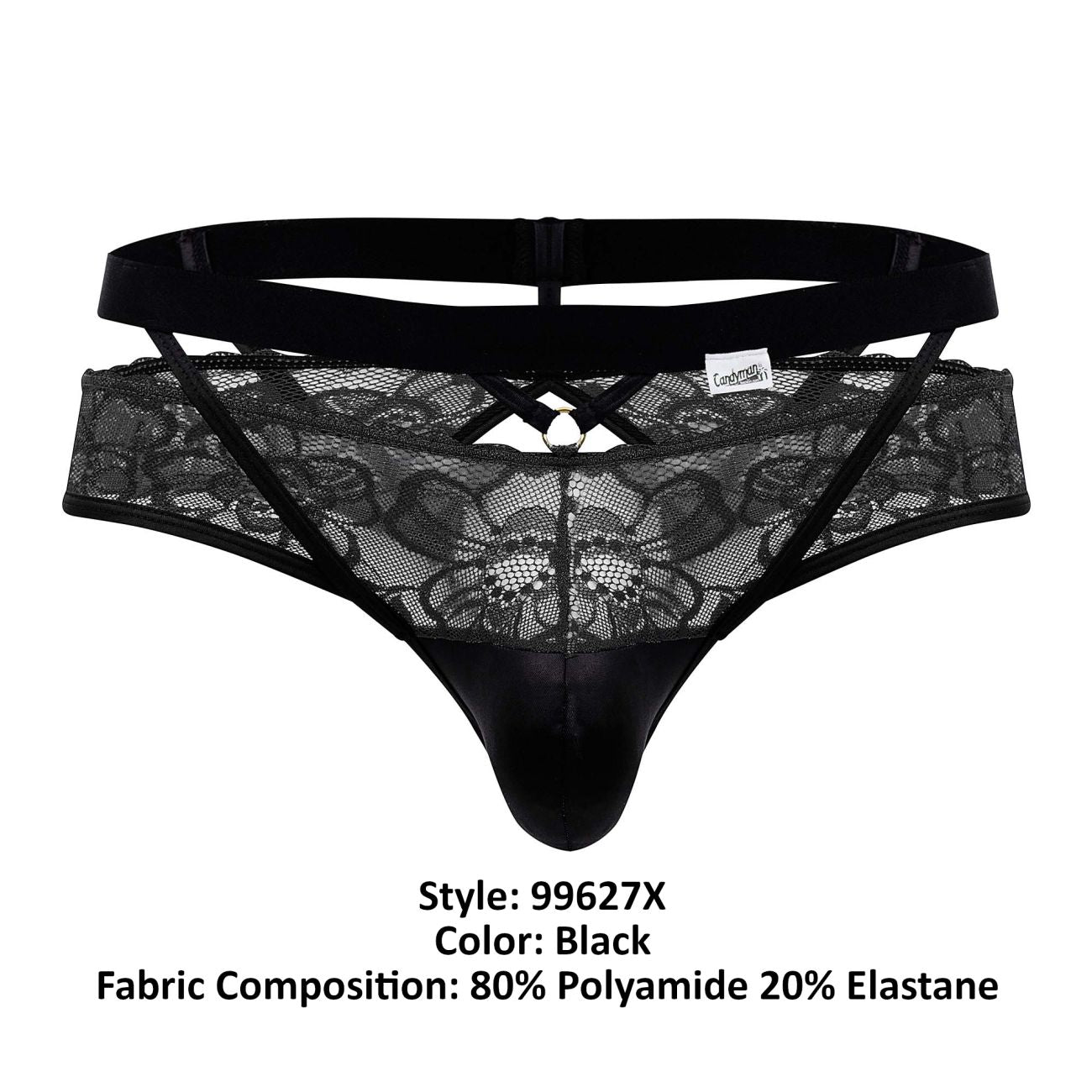 CandyMan 99627X Lace Jockstrap Black Plus Sizes